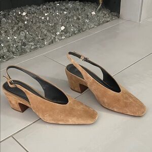 Franco Sarto Camel Suede Slingback Block Heels
